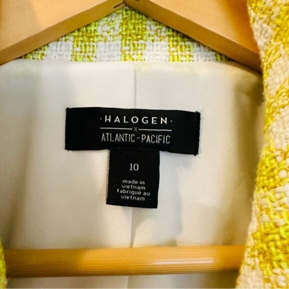 Halogen x Atlantic-Pacific Neon Green Tweed Blazer Jacket Size 10 NWOT - Picture 9 of 14